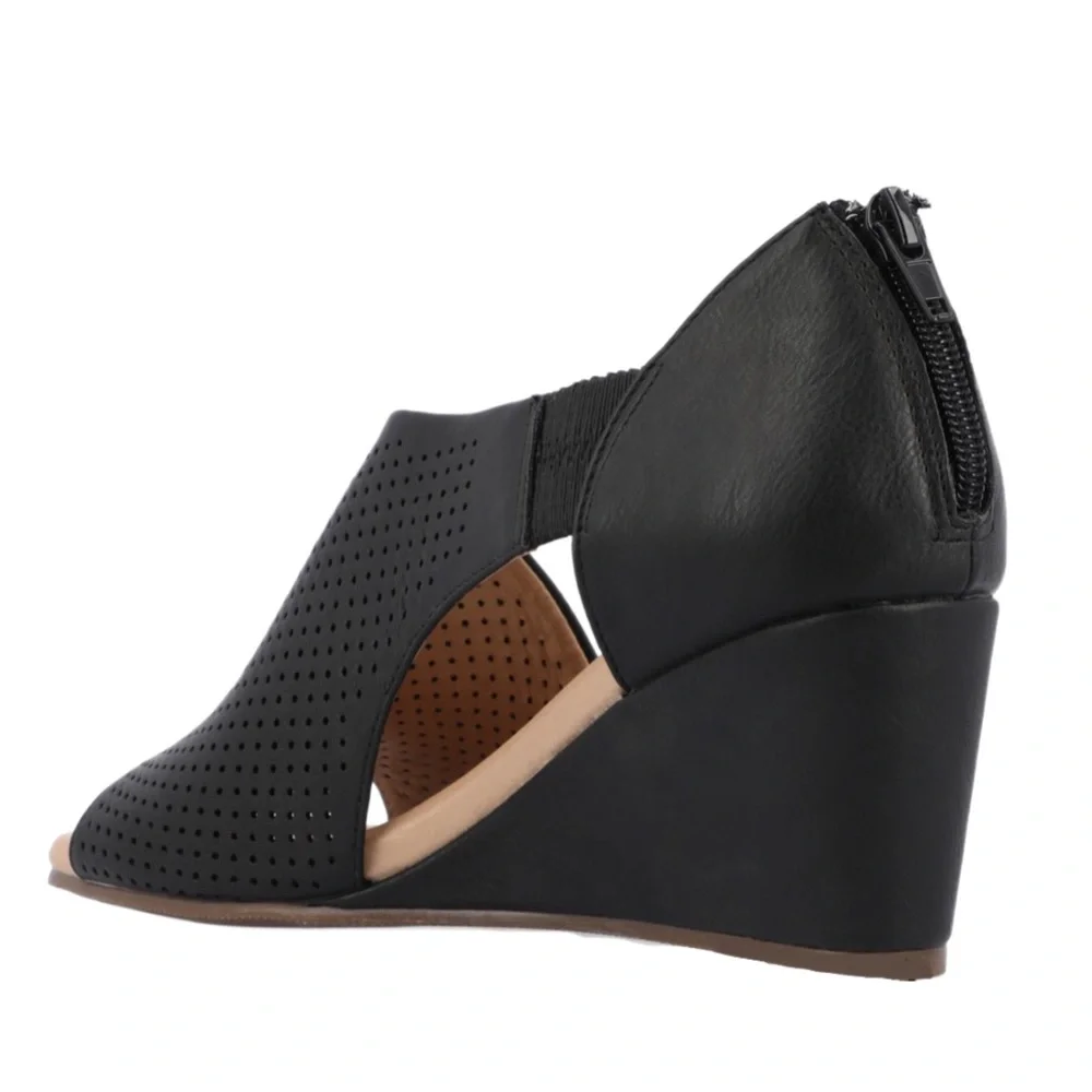 Journee Collection Aretha Black Open Toe Wedge Size 7 WD